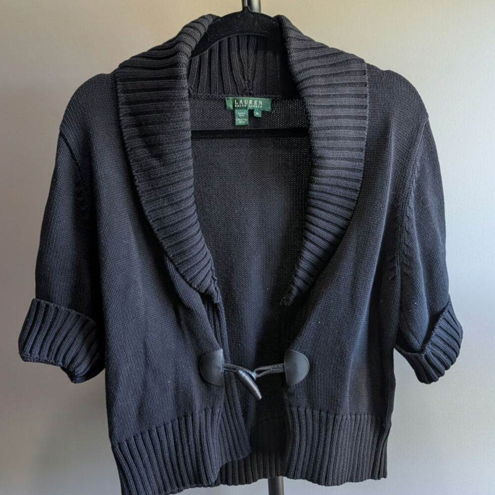 Lauren Ralph Lauren Sweater X Large Black Cardigan Knit Preppy